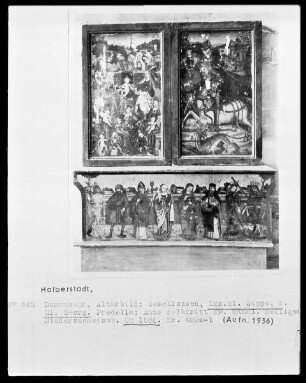 Altarbild mit heiliger Sippe und dem heiligen Georg, Predella: Anna Selbdritt mit zwei männlichen Heiligen