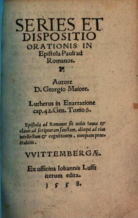 Series Et Dispositio Orationis In Epistola Pauli ad Romanos