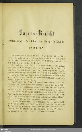 Jahres-Bericht der Oekonomischen Gesellschaft im Königreiche Sachsen für 1894/95