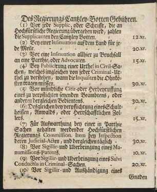 Des Regierungs Cantzley-Botten Gebühren.
