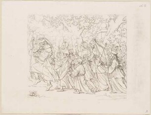 Zu Shakespeares "Die lustigen Weiber von Windsor", Blatt 9, 5. Akt, 3. Szene: Mummenschanz im Wald