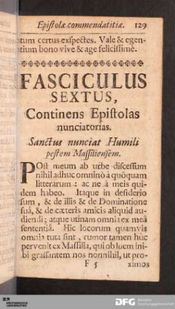 Fasciculus Sextus. Epistolas nunciatorias.
