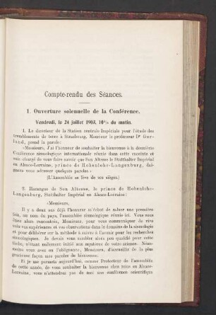 Compte-rendu des Séances