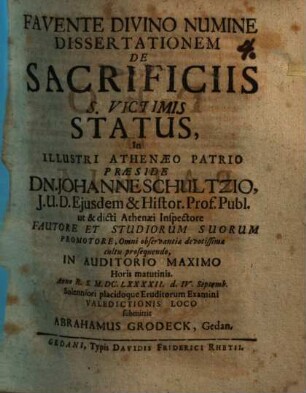 Diss. de sacrificiis s. victimis status