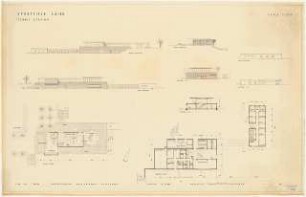 Sportfield Kairo Tennis Stadium: Administration, Main Entrance, Restaurant, 2 Grundrisse Ground Floor, Upper Floor, 4 Ansichten South Elevation, North Elevation, East Elevation, West Elevation, 3 Schnitte Section A-B, Section C-D, S