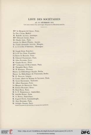 Liste des Sociétaires: au 31 décembre 1911