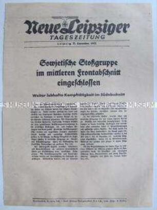 Extrablatt der "Neuen Leipziger Tageszeitung" u.a. zu Kampfhandlungen im Südabschnitt