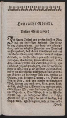 Heyraths-Abrede. Unsern Gruß zuvor!