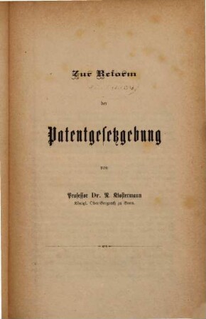 Die Patentfrage : sechs Preisschriften über Reform der Patent-Gesetzgebung