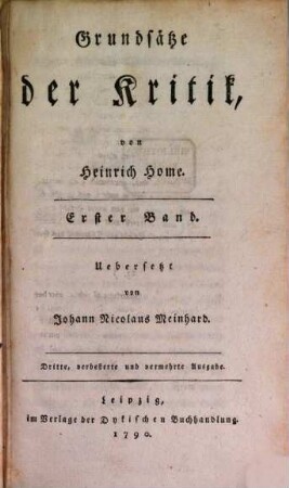 Grundsätze der Kritik, Erster Band