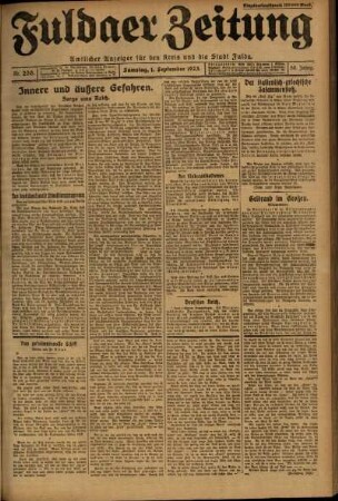 Ausgabe vom Samstag, den 01. September 1923.