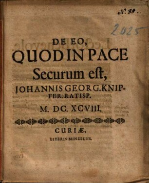 De eo, quod in pace securum est ...