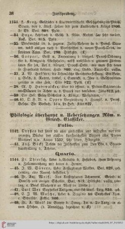 Philologie überhaupt u. Uebersetzungen Röm. u. Griech. Klassiker (Nr. 1142 - 1925)