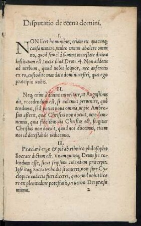 Disputatio de coena domini.