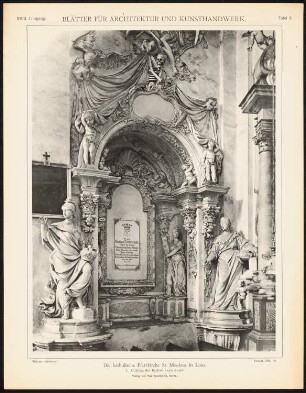Katholische Pfarrkirche St. Nicolaus, Lissa: Ansicht Grabmal des Raphael Leszczynski (aus: Blätter für Architektur und Kunsthandwerk, 18. Jg., 1905, Tafel 8)