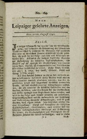 No. 64. Den 12ten August 1791.