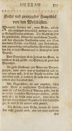 Sechs und zwanzigstes Hauptstück von den Wohllüsten