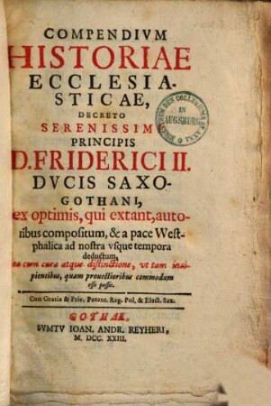 Compendium historiae ecclesiasticae : decreto ... Ernesti Saxon. ... ducis. In usum Gymnasii Gothani ... compositum et ab orbe condito ad nostra usque tempora deductum. 3