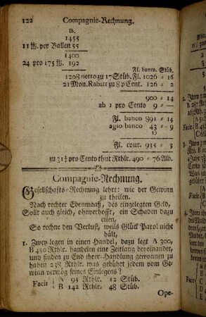 Compagnie-Rechnung. - Zweyfache Gesellschaft.