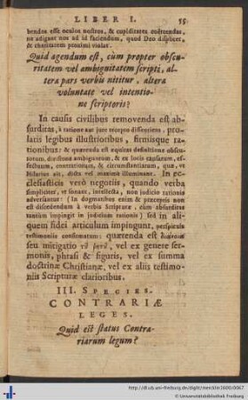 III. Species. Contrariae Leges