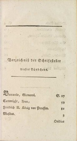 Verzeichniß der Schriftsteller dieses Bändchens