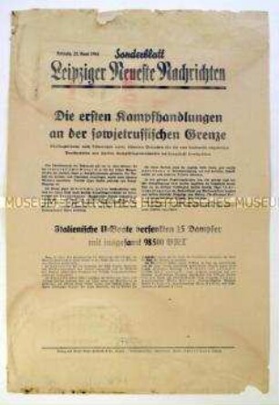 Sonderblatt der "Leipziger Neuesten Nachrichten" zum deutschen Überfall auf die Sowjetunion
