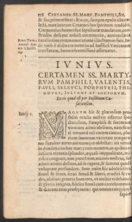 Certamen SS. Martyrum Pamphili, Valentis, Pauli, Seleuci, Porphyrii, Theoduli, Iuliani Et Sociorum ...