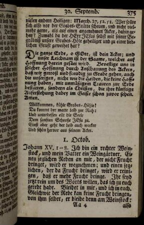 1. Octob. Johann XV. 1- 8. - 10. Octob. Hohen Lied VIII. 11. 12.