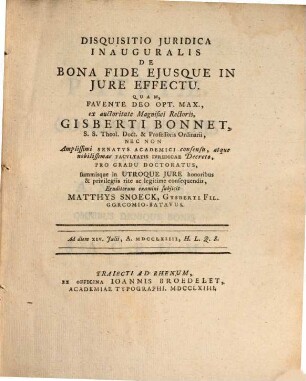Disquisitio iur. inaug. de bona fide eiusque in iure effectu