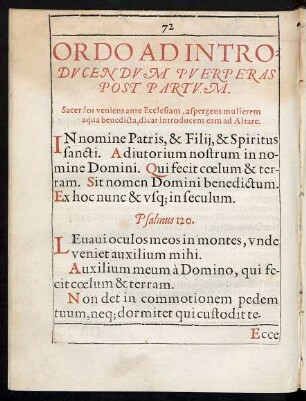 Ordo Ad Introducendum Puerperas Post Partum.