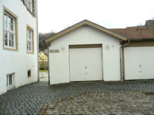 Stadtbild - Herrenmühle - Gebäude im Norden (jetzt Garage) - errichtet 1570 - in Übersicht