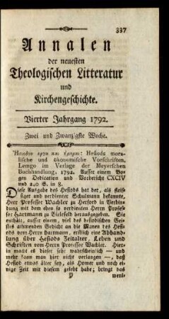 Zwei und Zwanzigste Woche