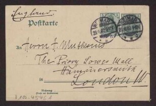 Schreiben an Hermann Muthesius (Postkarte)