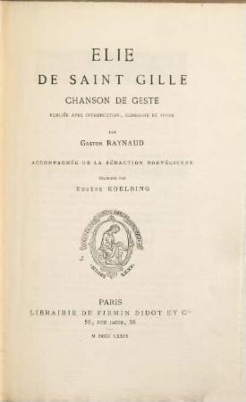 Elie de Saint Gille : chanson de geste