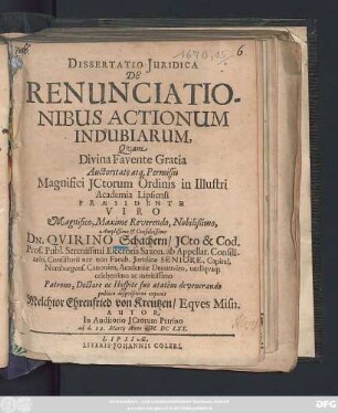 Dissertatio Iuridica De Renunciationibus Actionum Indubiarum