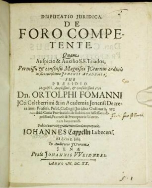 Disputatio Iuridica. De Foro Competente
