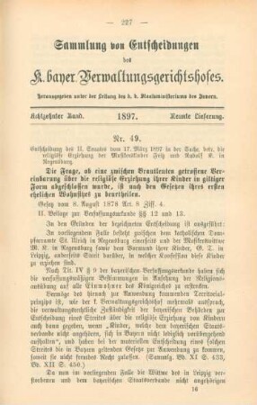 Achtzehnter Band. 1897. Neunte Lieferung. - Nr. 49. - Nr. 56.