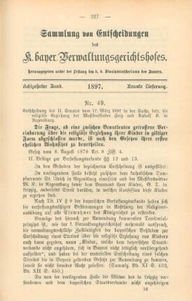 Achtzehnter Band. 1897. Neunte Lieferung. - Nr. 49. - Nr. 56.