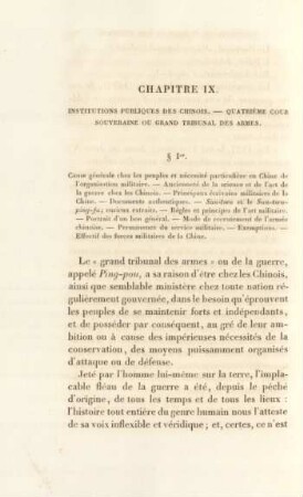 Chapitre IX. Institutions publiques des chinois. - Quatrième cour souveraine ou grand tribunal des armes