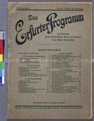 Erfurter Programm der Sozialdemokratie, mit Erläuterungen von Karl Kautsky, 13. Auflage; Stuttgart, um 1904