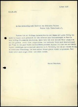 G. Karo an DAI Zentrale
