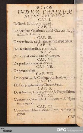 Index Capitum Hujus Epitomes.