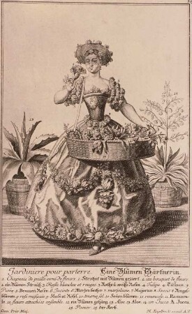Eine Blumengärtnerin : Blumengärtnerin, Stich, 18. Jh.