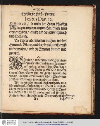 Christliche Leich-Predigt. Textus Dan. 12. [...]