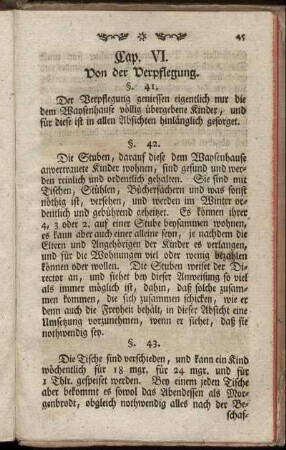 Cap. VI. Von der Verpflegung.