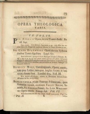 VI. Opera Theologica Varia.