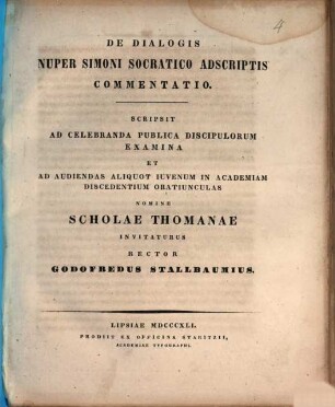Oratio qua ad sacra anniversaria Scholae Thomanae ... celebranda ... invitat, 1841