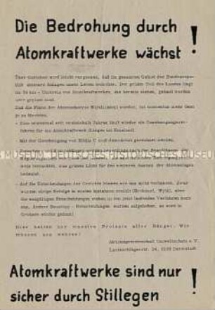 Propagandaflugblatt für die Stillegung von Atomkraftwerken
