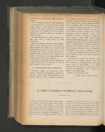 Il Primo Congresso Universale Delle Razze.