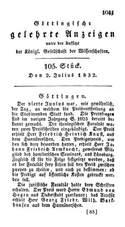 105. Stück. Den 2. Julius 1832. [-] 208. Stück. Den 29. December 1832.